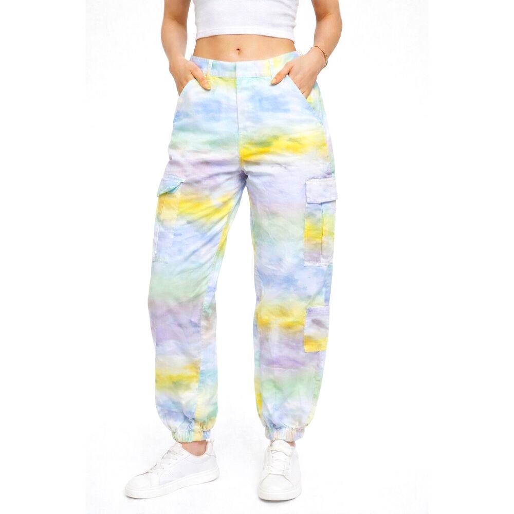 Blue Revival Pastel Mid-Rise Cargo Pants Size 25 Purple Green Blue Yellow